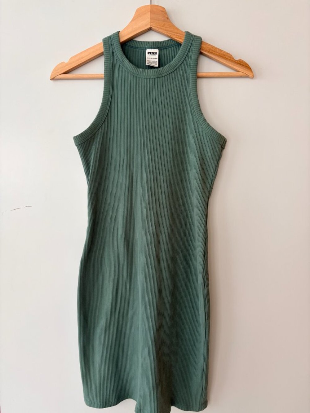 PINK /VS Green Fitted Ribbed Dress, Size Small